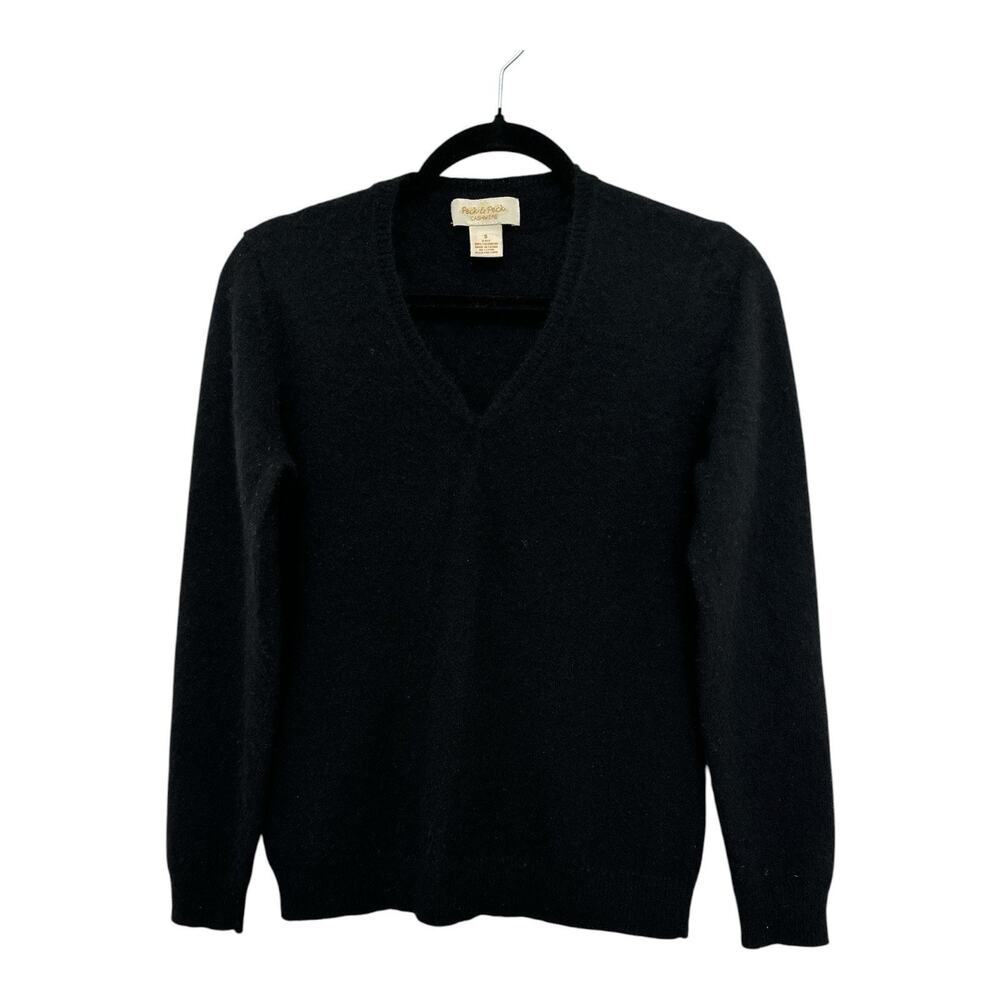 Peck & Peck Vintage Black 100% Cashmere V-Neck Knit Sweater Size S